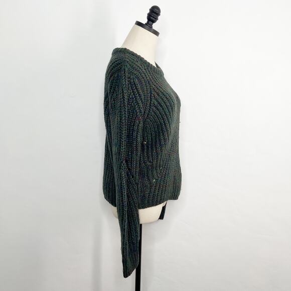 John + Jenn Green Marled Crew Neck Ribbed Sweater Chunky Preppy Casual Size S - Picture 4 of 8